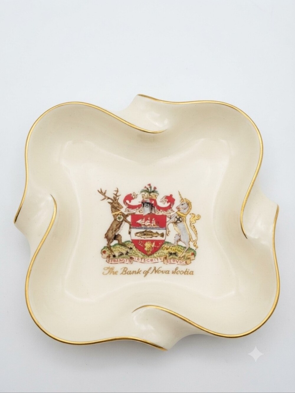 Vintage 1960s Scotiabank Porcelain Ashtray Trinket Dish Crest Gold Trim MCM